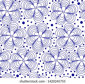 Beautiful abstract decorative vector seamless pattern with hand drawn flowers