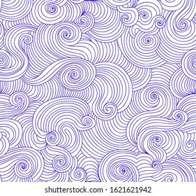 Beautiful abstract decorative vector seamless pattern with waving curling violet lines. You can use any color of background