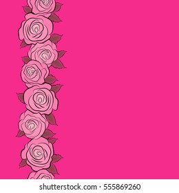 Beautiful abstract decorative vertical rose flowers in neutral, brown and pink colors with copy space (place for your text). Vector watercolor seamless pattern.
