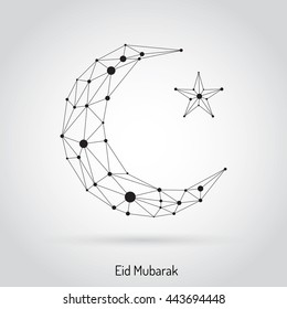 Beautiful abstract design element of the Islamic culture of the Crescent with the star, drawn for for muslim community festival Eid Mubarak. Eid al fitr holiday. Eid Mubarak festival vector card