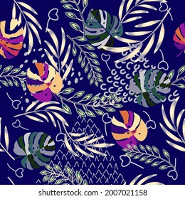 Beautiful abstract design template with monstera leaves. Seamless floral pattern.
