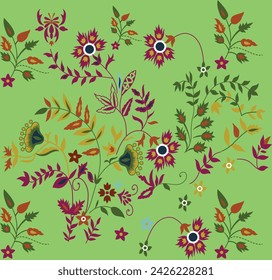 A beautiful Abstract digital hand drawn seamless floral pattern background ready for print allover flower textile design