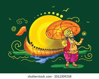 Schönes abstraktes Doodle-Design mit König Mahabali. Fröhlich Onam.