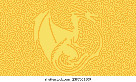 Beautiful Abstract Doodle Pattern Yellow Soft Colors Background with Dragon Vector Illustration