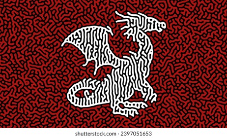 Beautiful Abstract Doodle Red and Black Background with White Dragon Poster Wallpaper Backdrop Vector Illustration