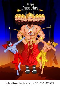 Beautiful abstract for dussehra  of Lord Rama killing Ravana in Happy Dussehra festival of India with creative illustration..