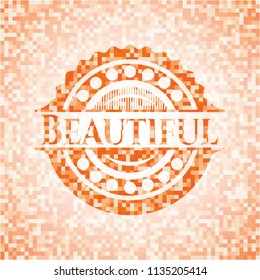Beautiful abstract emblem, orange mosaic background
