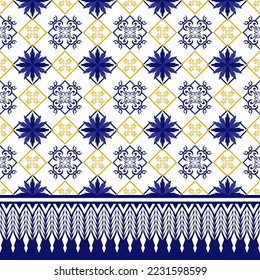 Beautiful abstract ethnic pattern blue yellow background Aztec African Indian Indonesian design Ikat seamless pattern for fabric print cloth dress carpet curtains rug Sarong 