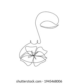 Beautiful abstract female face with flower in lips. Creative concept. For textile, wall art, home decor. Vector illustration.