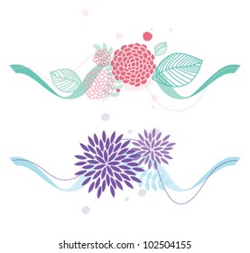 Beautiful abstract floral design elements in pastel colors with ribbons