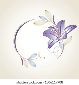 Beautiful abstract floral frame template with lily flowers for greeting cards, wedding invitations, flyers.
