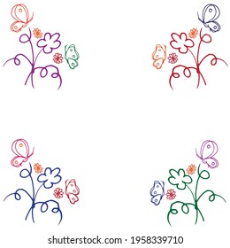 beautiful abstract floral pattern with butterfly isolated on white background. hand drawn vector. doodle art for wallpaper, greeting, invitation, presentation, decorative design, backdrop. nature. 