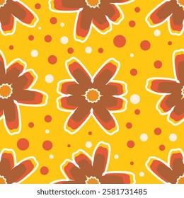 Beautiful abstract floral pattern on yellow background, textile floral pattern