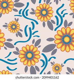 Beautiful abstract floral seamless pattern. Vector illustration for print, fabric, cover, packaging, interior decor, blog decoration and other your projects.