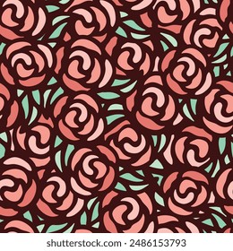 Beautiful abstract floral seamless pattern motif in stamp block bold outline vector warm earthy color