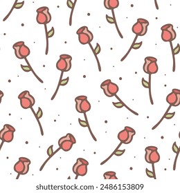 Beautiful abstract floral seamless pattern motif in stamp block bold outline vector warm earthy color
