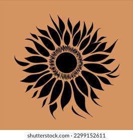 Beautiful abstract floral Silhouette design. Sunflower vector illustration isolated in orange color
