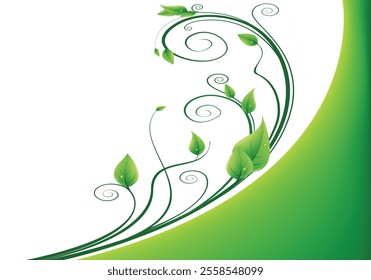 A beautiful abstract floral swirl with bright green leaves, perfect for backgrounds, banners, eco branding, and creative artwork.