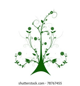 Hermoso árbol floral abstracto aislado en fondo blanco