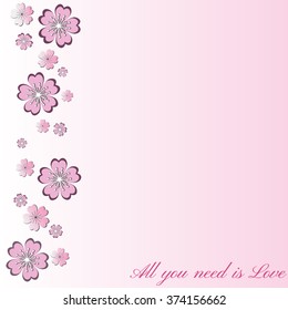 Beautiful abstract floral trendy background with pink 3d flower sakura. Stylish modern background. Greeting or invitation card for wedding, birthday and life events. Vector illustration eps 10