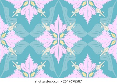 Belo abstrato florais padrão sem emenda projeto com delicado ornamento desenhado à mão em tons de azul amarelo rosa. Dainty estilo floreado intrincado para papel de parede de seda tecelagens vestido moda telhas cerâmica