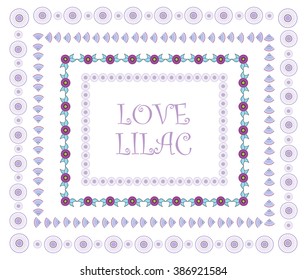 Beautiful abstract flower frame. Set of 4 rectangle frames. Shades of lilac color. Borders, squares, corners element for design. Perfect for rustic wedding