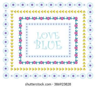 Beautiful abstract flower frame. Set of 4 rectangle frames. Shades of  blue color. Borders, squares, corners element for design. Perfect for rustic wedding