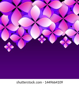 Beautiful abstract flowers pattern decorated purple background.