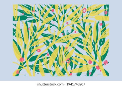 Beautiful abstract foliage pattern. Hand-drawn trendy exotic tropical linotype print. Graphic element vector shape for laser plotter cut and stamp.