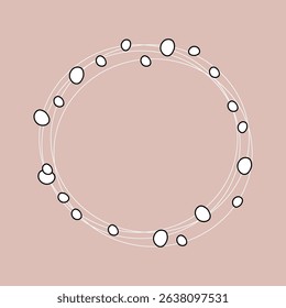 Beautiful abstract frame with white spots with  black outline on  beige background. Round frame, romantic gentle concept. Flat design. One icon isolated on  beige background.