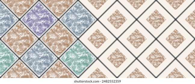beautiful abstract geometric decorative infinity artistic element background front reverse seamless pattern design illustration in teal purple color combination for digital home textile and apparels