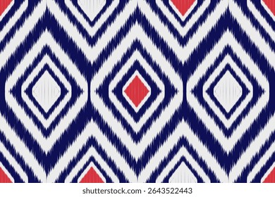 Bela Abstract geométrica padrão Ikat sem emenda. Tecido asteca étnico tribal padrão têxtil tradicional africano. Vintage abstrata folclore ornamento Bordado fundo. Ilustração vetorial