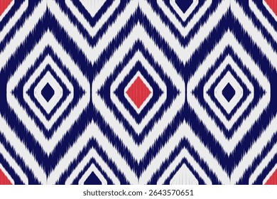 Beautiful Abstract geometric Ikat pattern seamless. Ethnic Aztec fabric, African traditional Textile pattern. Vintage abstract tribal ornament Embroidery background. Vector illustration