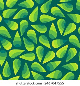 Hermoso Vector geométrico abstracto sin patrón. Círculos superpuestos verdes y amarillos en gotita. Inspiración de lágrima, gota, aguacate, hoja, lluvia, semilla. Diseño para tela, textil, estampado, tarjeta.