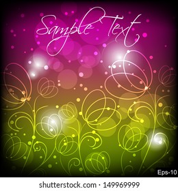 Beautiful Abstract glowing outline flower background on dark background. EPS-10