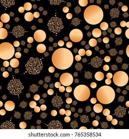 Beautiful abstract gold pattern on a black background. Seamless vector illustration.