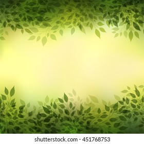 Beautiful abstract green background with branches and leaves
