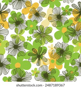 beautiful abstract green floral seamless pattern, abstract flower vector, and green flower background.
