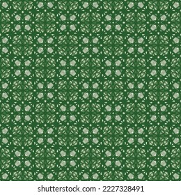 Beautiful abstract green star flower  and shading seamless fabric ethnic pattern background, decorative graphic and fashion art.