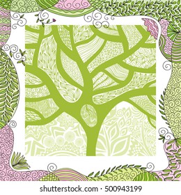 Beautiful abstract green tree. Vector illustration.