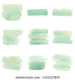 beautiful abstract green watercolor art hand paint on white background,brush textures for logo.There is a place for text.Perfect stroke design for headline.luxury boutique Illustrations.