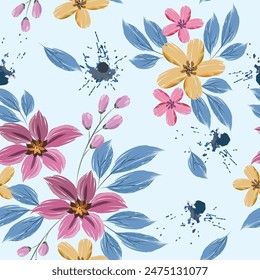 Beautiful abstract hand paint flowers seamless pattern for fashion design print fabric textile wallpaper.