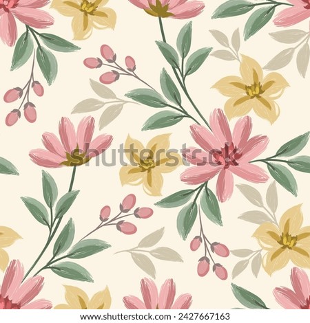 Beautiful abstract hand paint flowers seamless pattern for fabric textile wallpaper.