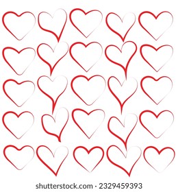 Beautiful Abstract heart shape made with small red color heart shapes on white isolated background for Valentines Day and other occasions.