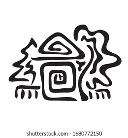 Beautiful abstract house and trees. Vector illustration