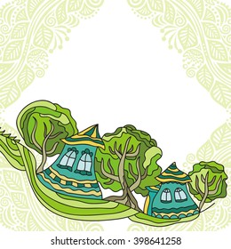 Beautiful abstract houses and trees vector illustration