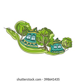 Beautiful abstract houses and trees vector illustration