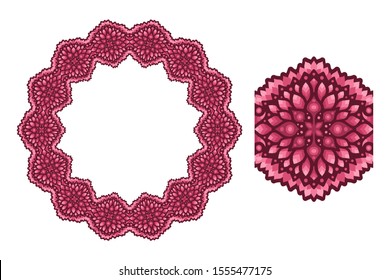 Beautiful abstract illustration with pink wreath and paint brush isolated on white background