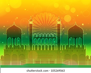 Beautiful abstract Indian flag background with image of Red Fort for Republic Day and Independence Day. EPS 10.