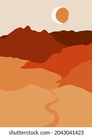 Beautiful abstract landscape, background or card template in modern colors, vector illustration in popular art style
